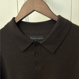 Christian Lacroix Merino Wool - Men's Dark Brown Polo Shirt